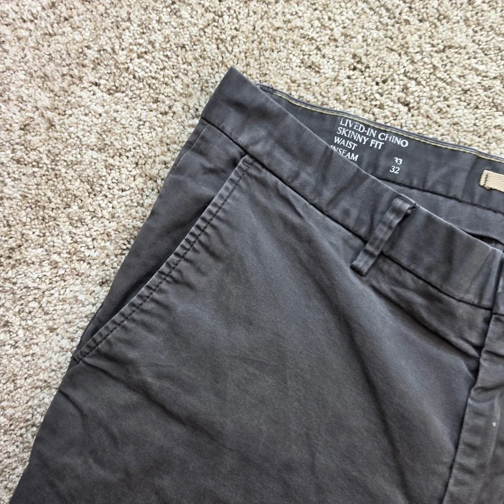 Banana Republic Lived-In Chino Pants Mens 33x32 Gray Skinny Fit Stretch Casual